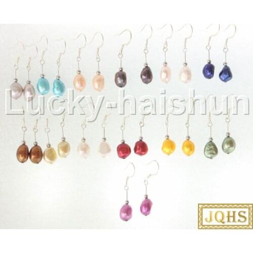 JQHS Dangle 10mm white pink purple gray black coffee blue yellow pearls Earrings 925 silver hook j12113