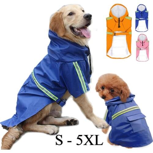 PU Raincoat Waterproof Dog Coat Rain Poncho Jacket with Reflective Strip Hoodie Clothes Large Dogs Labrador