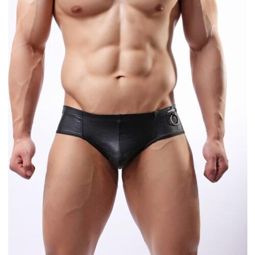 Sexy Men Boxers Faux Leather Lingerie Stage U Convex Pouch Shiny Sheath Panties for Man Gay Leather Underwear Small Boxer