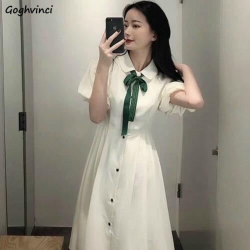 Short Sleeve Dress Women Leisure Striped 2XL Elegant Preppy Style Pleated Button Sweet Chic All-match Vintage Womens Vestidos