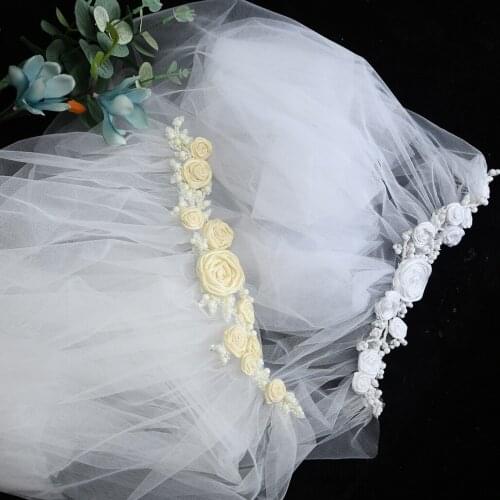 ZMVS323-I Ivory Wedding Veil Pearl Bride Accessories Handmade Whth Flower Veil One-Layer Veil for Bachelorette Party Hair Tulle