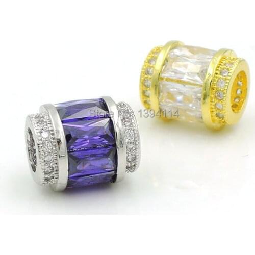 12x9x9mm Micro Pave Clear CZ Cylinder Beads Fit For Men And Women Making Bracelets Or Necklaces Jewelry