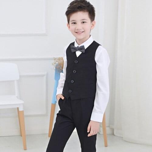 2018 Children Suit Casual Baby Boys Kids Boys Formal Suit For Weddings Boys Clothes Sets Kids Vest+Pants+Shirt+Tie 4pcs 4-14Y