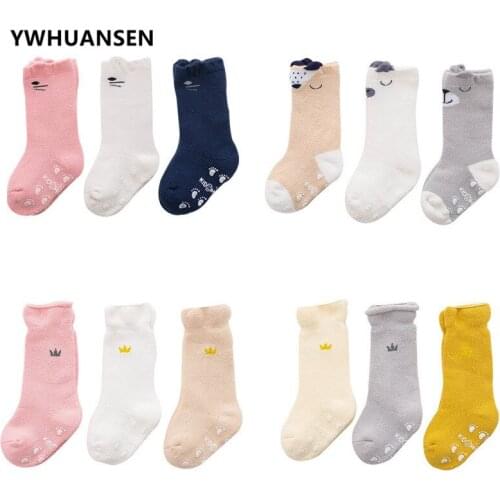 YWHUANSEN 3 Pairs/lot Cotton Winter Childrens Socks Boy Cartoon Baby Anti-slip Long Socks For Girls Floor Kids Sock-Factory