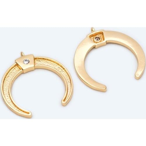 4pcs CZ Paved Crescent Moon Charms, 18K Gold Plated Brass, OX Horn Pendant For Jewelry Making DIY Accessories (GB-2261)
