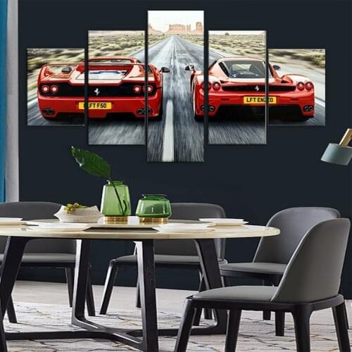 5 Pieces Ferrary Enzo Canvas Art Red Sports Car Poster Decoration Painting HD Print Photo Wall Pictures for Living Room Decor