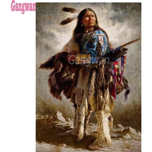 5D Diy Diamond Embroidery Painting Indians Warrior Cross Stitch Resin Full Square Diamond Painting feather man home decor icon