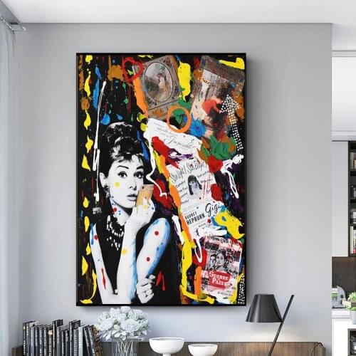 Abstract Graffiti Art Audrey HEPBURN Canvas Painting Famous Figure Prints and Poster Wall Art Picture for Living Room Home Decor