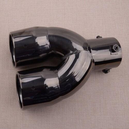 Car Titanium Black 63MM 2.5'' Inlet Dual Rear Muffler Exhaust Tip Tail Pipe Outlet Universal