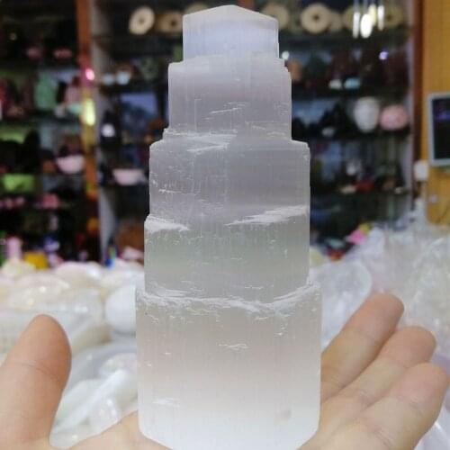 White Selenite tower white White Gypsum Skyscraper Castle Towers natural crystal For lamp Home Decoration 10cm