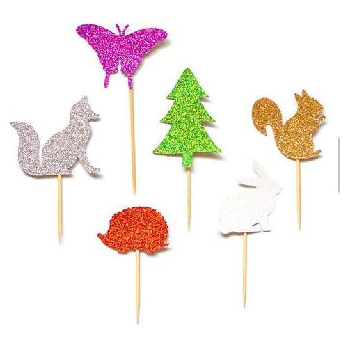 GLITTER wonderland animals birthday Gender Reveal cupcake toppers baptism Christening party decoration doughnut food toothpicks