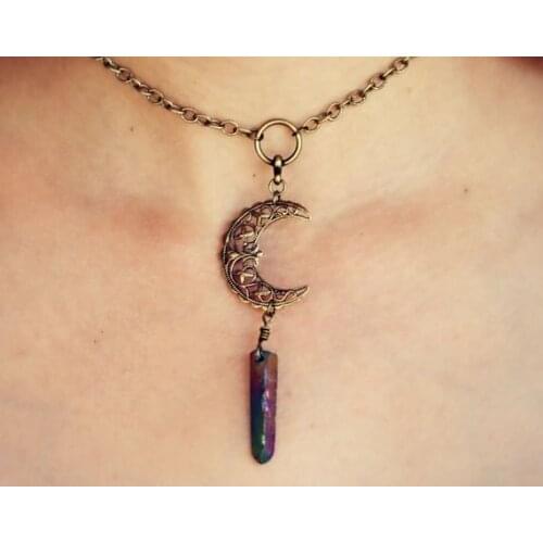 Moon quartz choker crystal choker titanium quartz necklace moon necklace hippie necklace