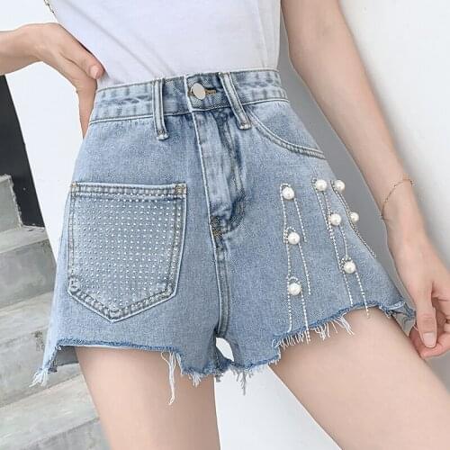 Denim Wide-Legged Bead Plus Size 5Xl Large Fashion Zevity Basic High Waist Summer WomenS Casual Cycling Clothing Shorts 2021