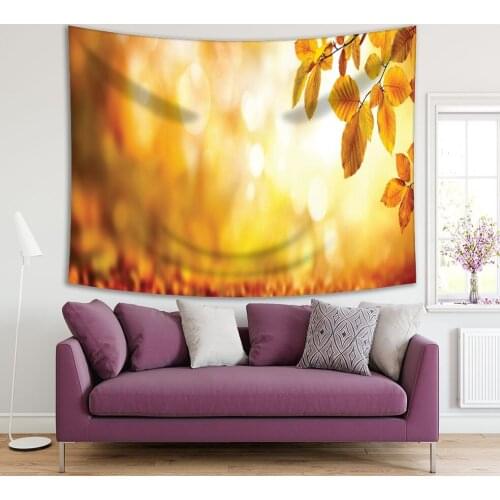 Tapestry Autumn Beech Tree Leaves Nature Bokeh Background Forest with Sunny Day Panoramic View Yellow Orange