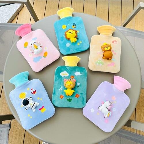 Hot Cute PVC Stress Pain Relief Therapy Hot Water Bottle Bag with Knitted Soft Cozy Cover Winter Warm Heat Reusable Hand Warmer