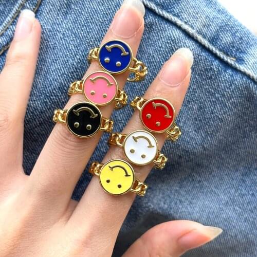 10Pcs 2021 New High Quality Gold Luxury Plated Brass Lovely Happy Smile Enamel Ring For Women
