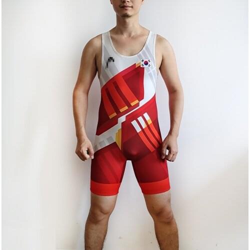 Korea Team Wrestling Singlet American Man Weight Lifting Tights Wresting Gear Customizable Suit