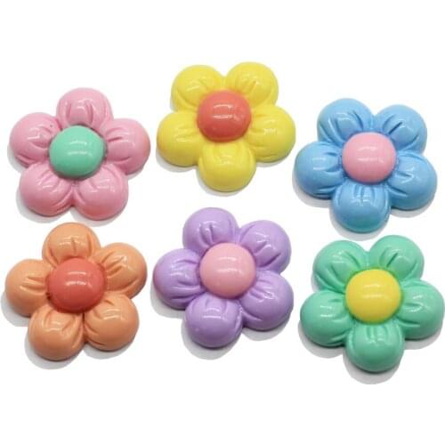 20mm Colorful Resin Flower Bead Flatback Accessory for Students Children Cute Earrings Finger Ring Making