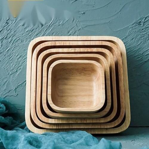 Creative Simple Leisure Rubber Square Wooden Bowl Salad Fruit Bowl Tableware