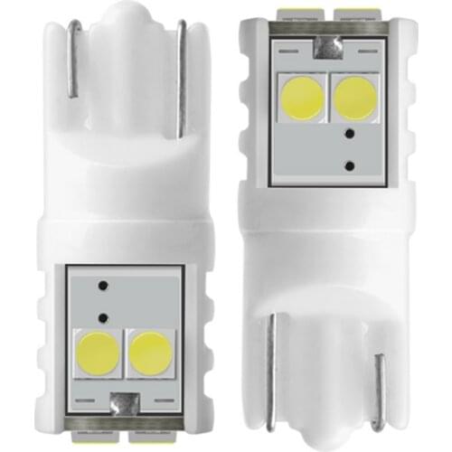 50pcs Ceramics T10 LED W5W 194 168 Car Reading Clearance Light Auto License Plate Door Lamp Bulb 6SMD 3030 White Blue Red DC12V