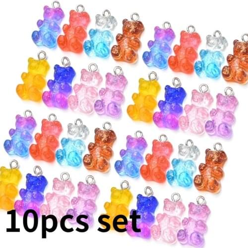 Cute Gummy Bear Pendant Charms For Necklace Bracelet Earrings Jewelry Diy Findings Crystal Color Bears Christmas Gift 2.2X1.1Cm