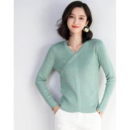 New 2019 Elegant Ladies Fashion Button Slim Knit Sweater Dress Spring Autumn Female Knit Sweater Pullover