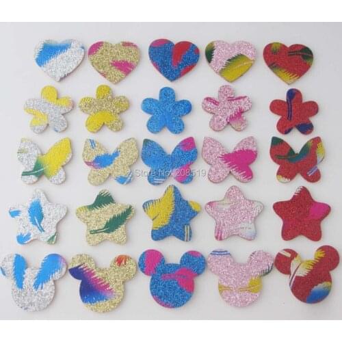 PANOVN Multishape glitter appliques 60pcs girls hairclip patches printed feather motif scrapbooking supplies