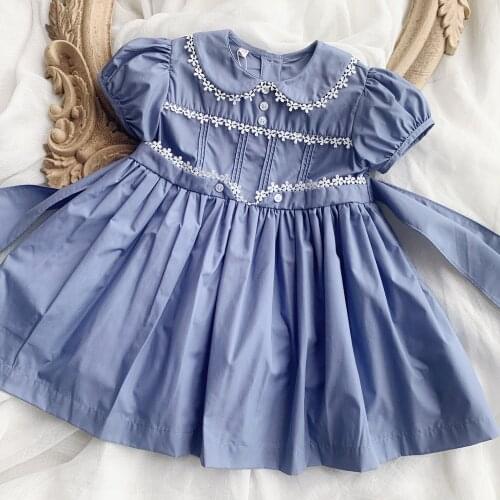 Baby girl vintage Spanish summer embroidered princess dress kids casual peter pan collar birthday party dress