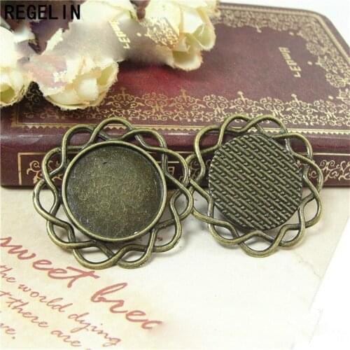REGELIN Antique Bronze Pendant Settings Cabochon Base Bezel Trays Blank 10pcs/lot Fit 20mm Glass Cabochons DIY Necklace