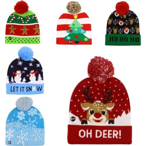 LED Christmas Hat Sweater Knitted Beanie Christmas Light Up Knitted Hat Christmas Gift for Kids Xmas New Year Decoration