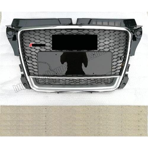 RS3 Style For Audi A3 S3 8V 2008-2012 Front Honeycomb Grill Gloss Silver Black