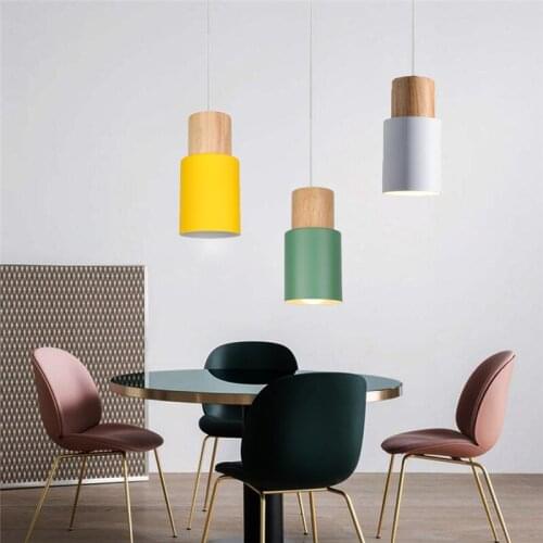 Nordic simple Wood Pendant Lights led hang lamp Colorful Aluminum Kitchen Island bar hotel home decor lights E27
