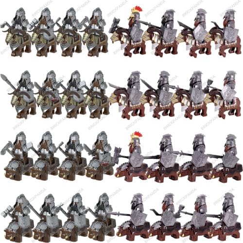 Medieval Military Dwarf Knights Building Block Castle Figures Parts Animal Warrior Accessories Rome Soldier Toys for Children