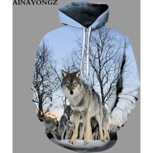 Autumn Fashion Sweatshirt 3d Snow Wolves Printed Men Hoodie Hooded Jacket Youth Hip Hop Loose Streetwear Pullover 6XL Tops