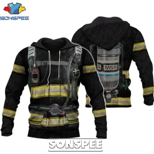 SONSPEE 3D Print Firefighter Fireman Mens Hoodie Casual Vintage Long Sleeve Rescue Cosplay Men Zipper Hoody Tops Sweatshirt