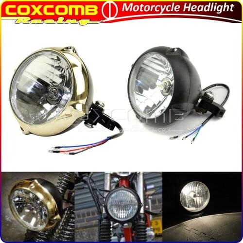 Motorcycle 5.75" Vintage Front H4 12V 55W Headlight Bates Brass Retro Headlamp For Harley Honda Suzuki Cafe Racer Bobber Cruiser