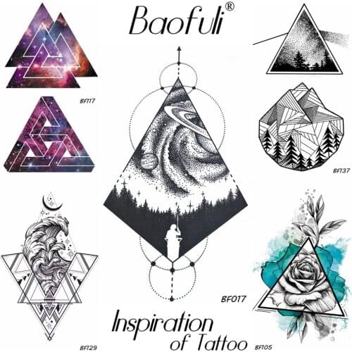 BAOFULI Men Temporary Geometry Tattoo Black Galaxy Forest Waterproof Rhomboid Fake Tattoo Body Arm Drawing Stars Tatoos Stickers