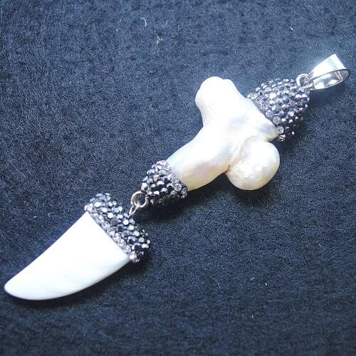 Women pearl pendants with shell pendants with rinestone for long jewelry finding with chains good for your choice unique items