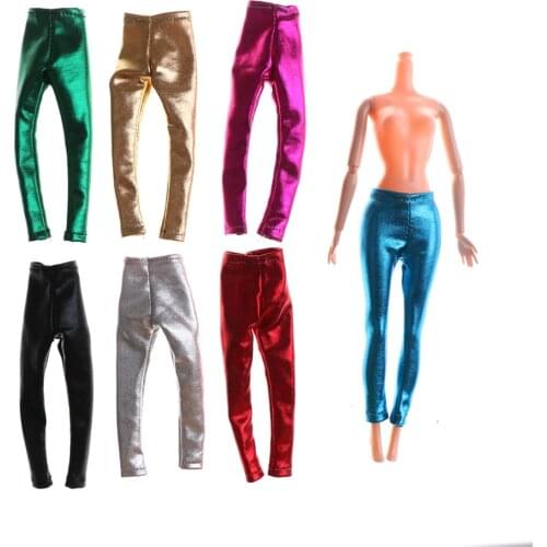 1 PCS Candy Color Leather Elastic Bottom Pants Clothes Trousers For Barbie Doll