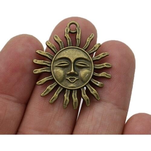 10pcs Antique Bronze Plated Sun Charm Pendants for Jewelry Making Bracelet DIY Accessories 32x29mm