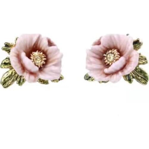 2020 Simple Hot Selling Enamel Drop Pink Flower Earrings