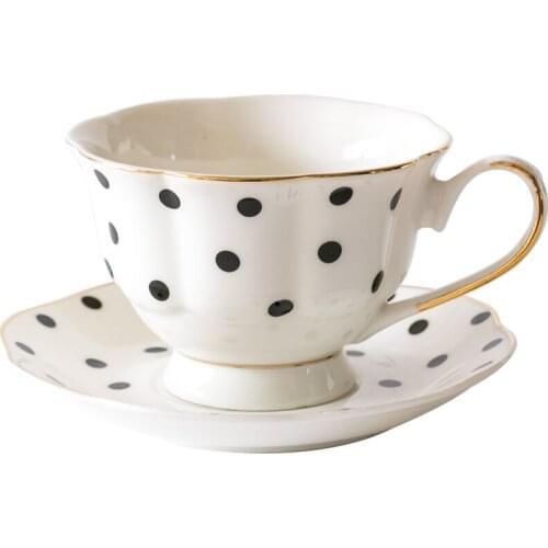 2021Ceramic Coffee Cup with Saucer Dot Stripe Coffee Tea Cup Ceramic Cup Coffee Cup Tea Cup for Office Home Gift Black and White