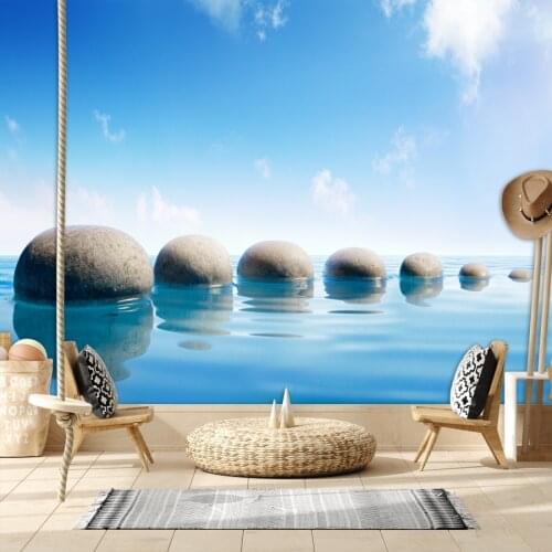 3d Custom Wallpapers for Living Room Seacape Lake Pebble Stones Murals Walls Paper In Rolls Bathroom Vinyl Stickers Home Decors