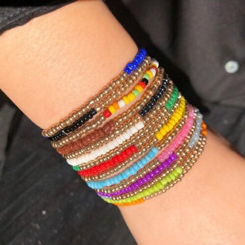 5PCS Handmade Bead Bracelet Set Elastic Ethnic Style Multilayer Bracelet Colorful Bead Charm Bracelet Jewelry Accessories