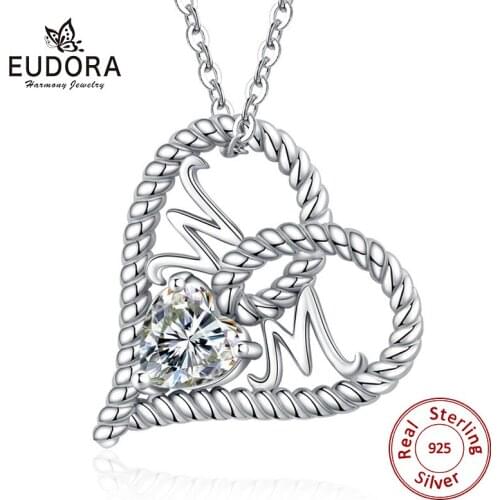 Eudora 925 Sterling Sliver Heart M&M Pendant Necklaces 45cm Chain Fine Jewelry For Girls Birthday Surprise Gift