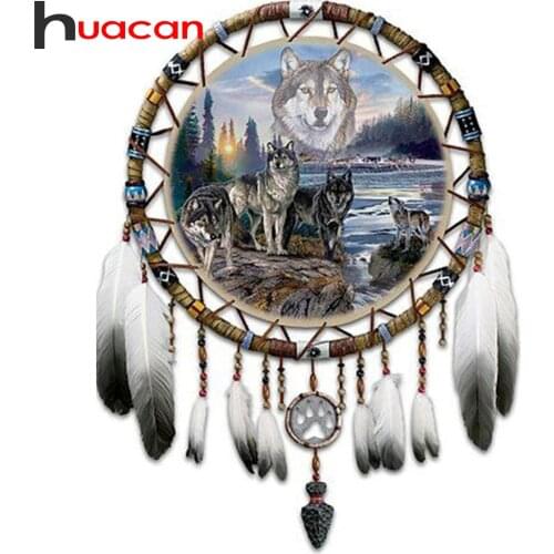 Huacan Diamond Embroidery Complete Kit Wolf Feather 5D Diamond Painting Mosaic Animals Beaded Pictures Decoration For Home