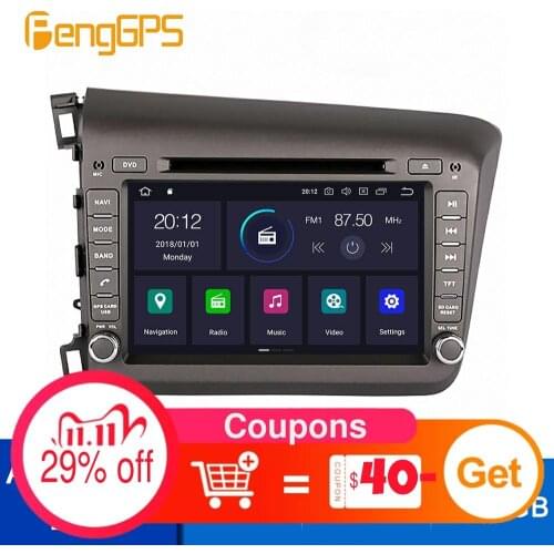Android 10.0 DVD Player For Honda CIVIC 2012-2016 Touch Screen GPS Navigation Multimedia Headunit 4G+64G 10.2" DSP PX6 Carplay