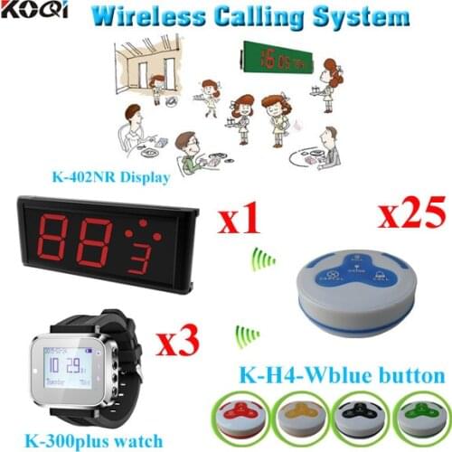 Wireless Call Button System For Restaurant Table Numbers Wireless Transmission ( 1 display+ 3 watch+25 call bell)