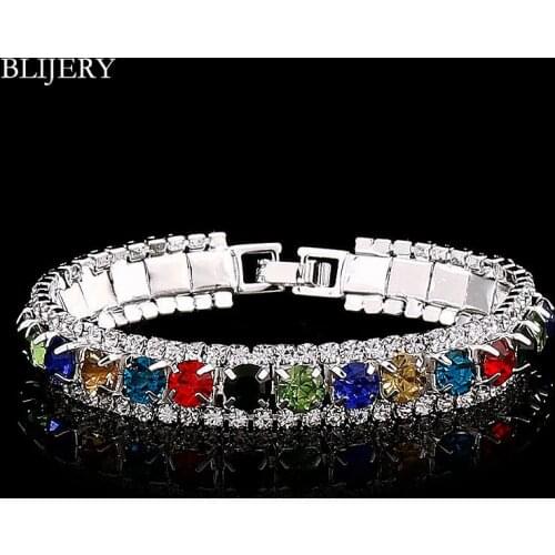 BLIJERY Luxury Crystal Bracelets For Women Wedding Jewelry Multicolor Rhinestone Chain Link Bracelets & Bangles Femme Pulseira