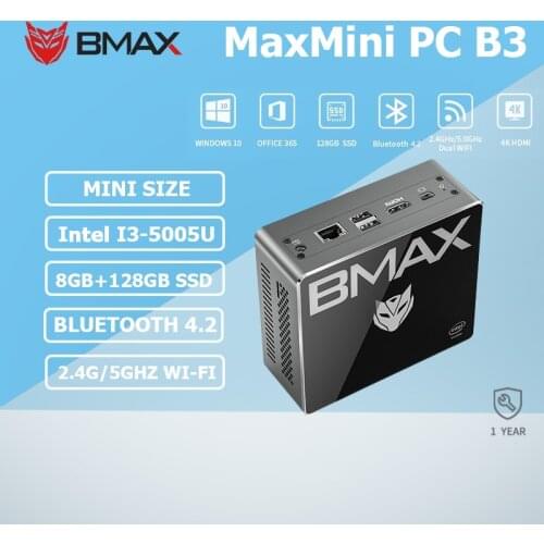 BMAX B3 Portable Mini PC Desktop Computer Windows 10 HDMI USB MiniDP RJ45 Intel i3 5005U Quad Core 8GB RAM 128GB SSD LAN 1000Mbp